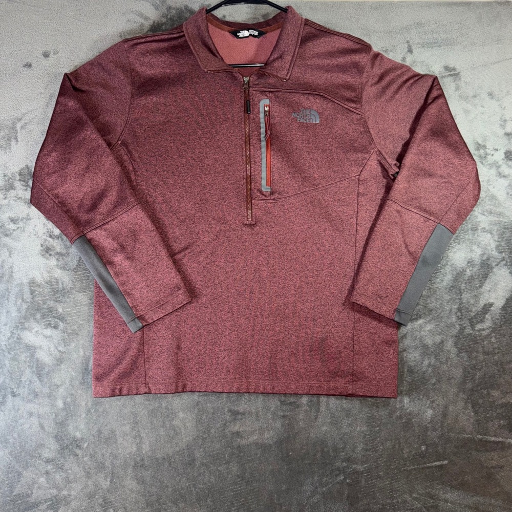 Mens XL The North Face 1/4 Zip Pullover Burgundy Excellent Heathered Fleece
